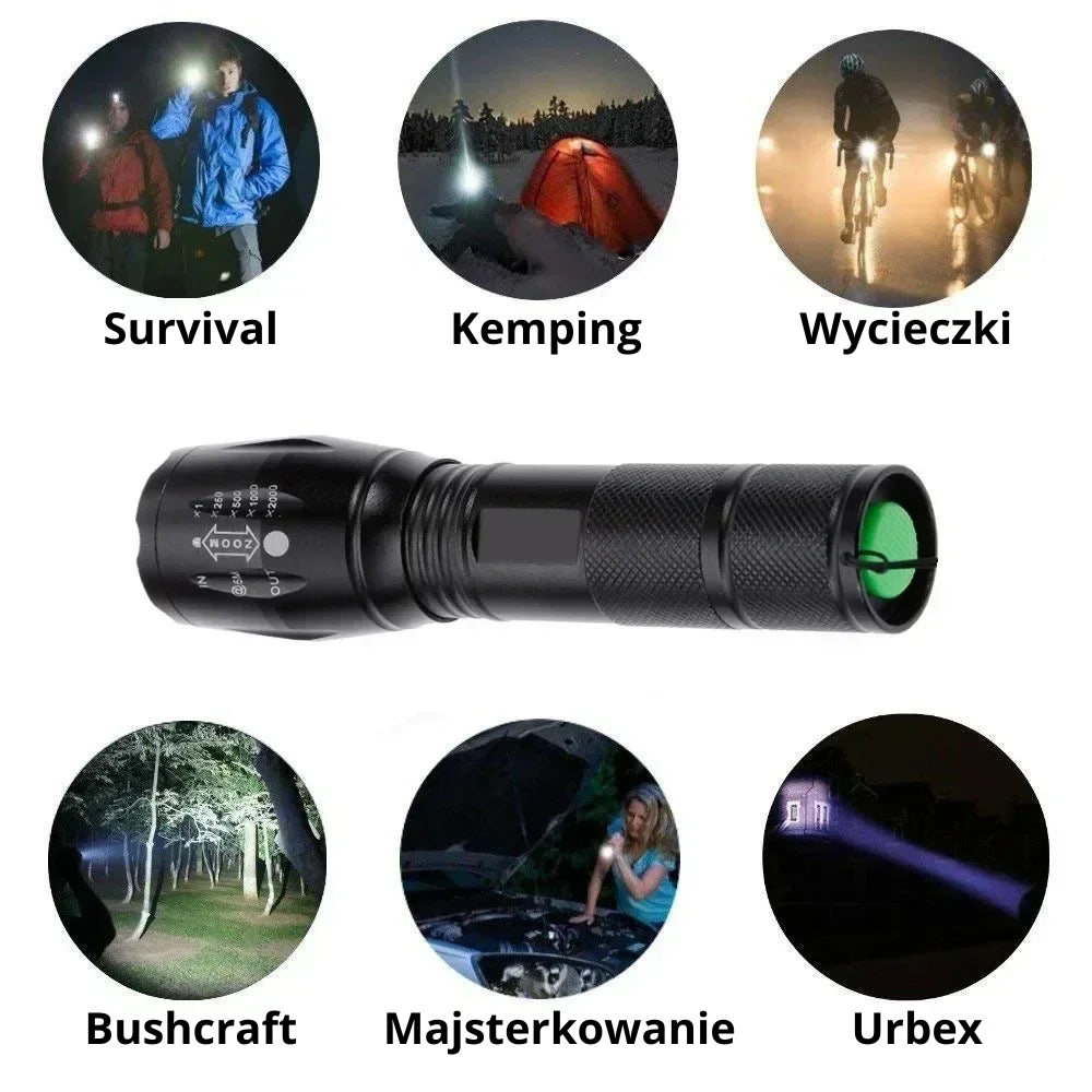 Ultra jasna, wodoodporna latarka kempingowa 1200lm 18650mAh