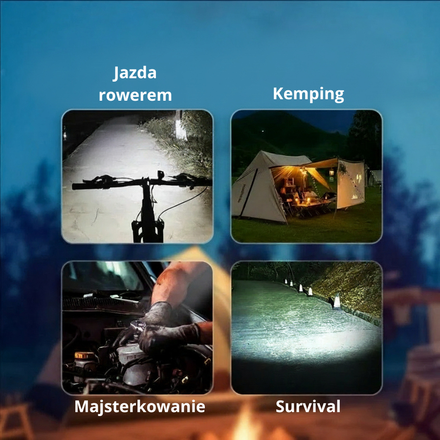 Przenośna latarka kempingowa z zoomem i bocznym światłem COB