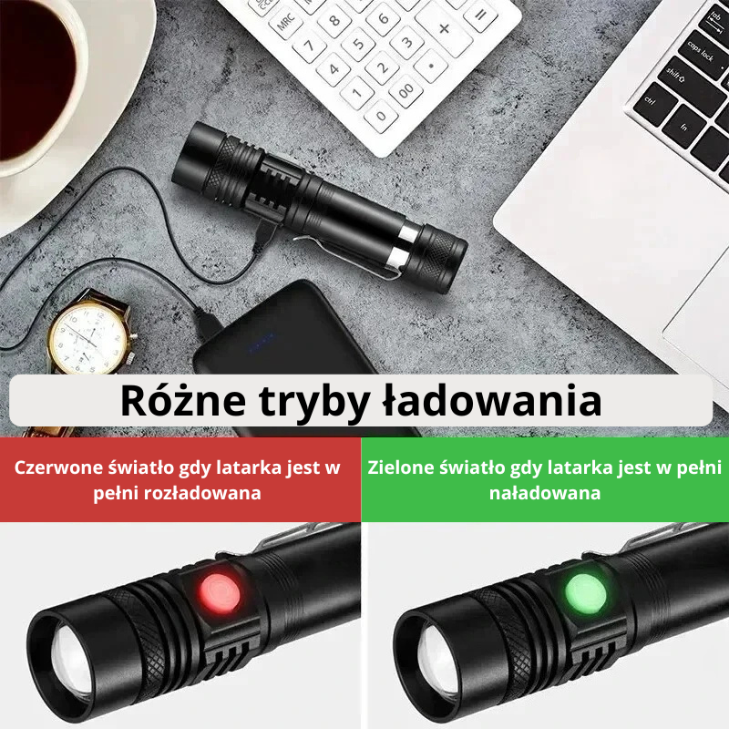 Latarka kempingowa LED o dużej mocy, z funkcją zoomu i 4 trybami świecenia