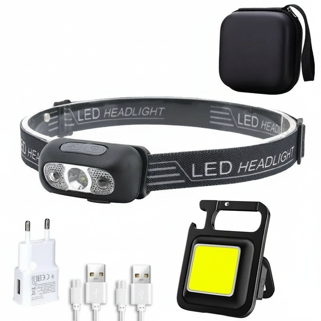 Mini latarka czołowa z akumulatorem USB i czujnikiem fal