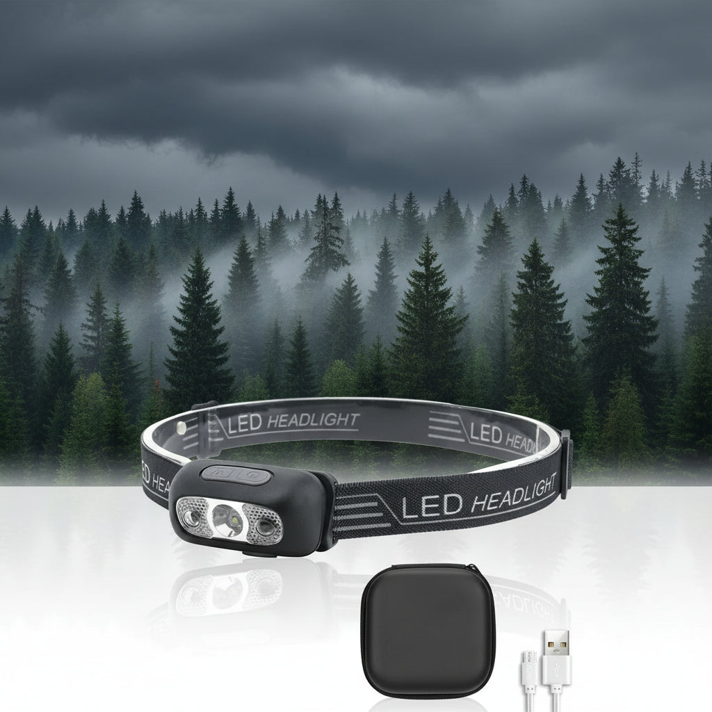 Mini latarka czołowa z akumulatorem USB i czujnikiem fal