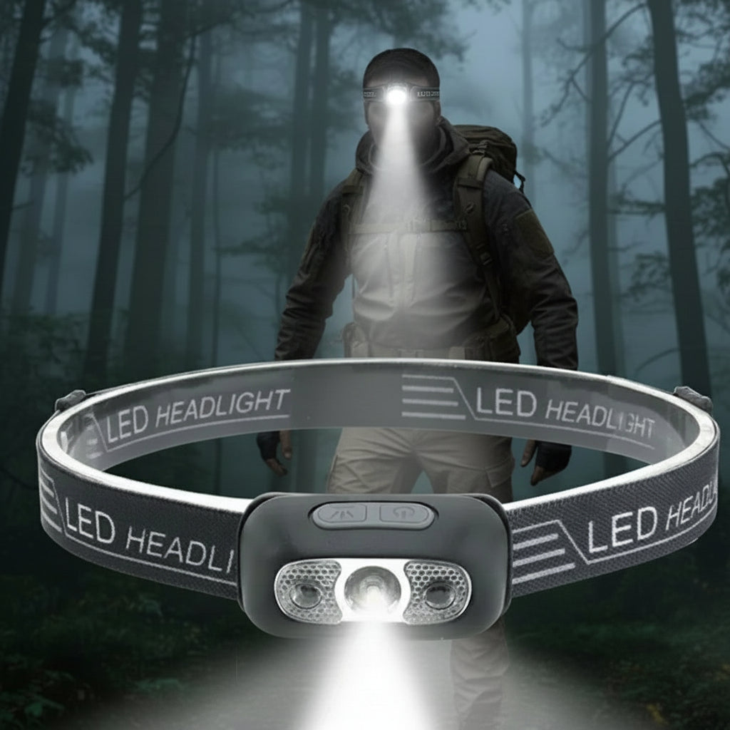 Mini latarka czołowa z akumulatorem USB i czujnikiem fal