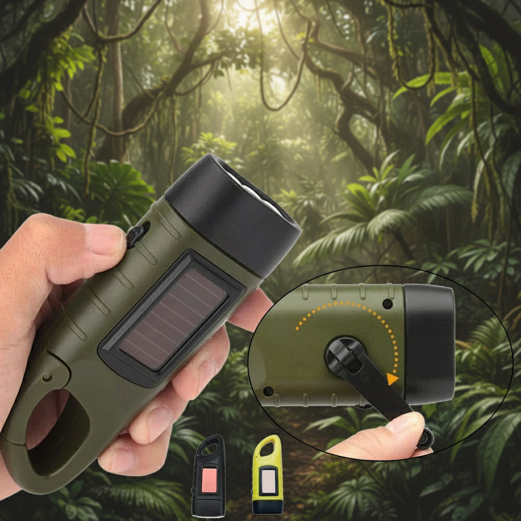 Taktyczna latarka LED na korbę, zasilana energią słoneczną 350lm