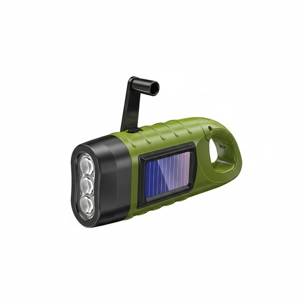 Survivalowa latarka LED z korbką ręczną zasilana energią słoneczną