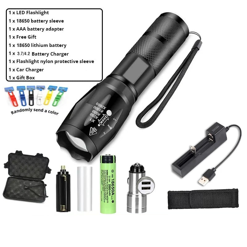 Ultra jasna, wodoodporna latarka kempingowa 1200lm 18650mAh