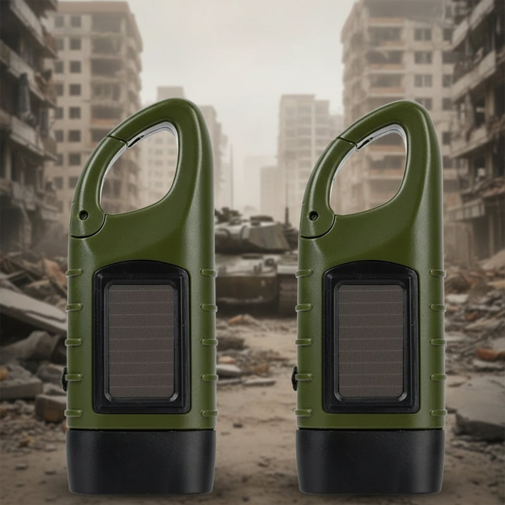 Survivalowa latarka LED z korbką ręczną zasilana energią słoneczną