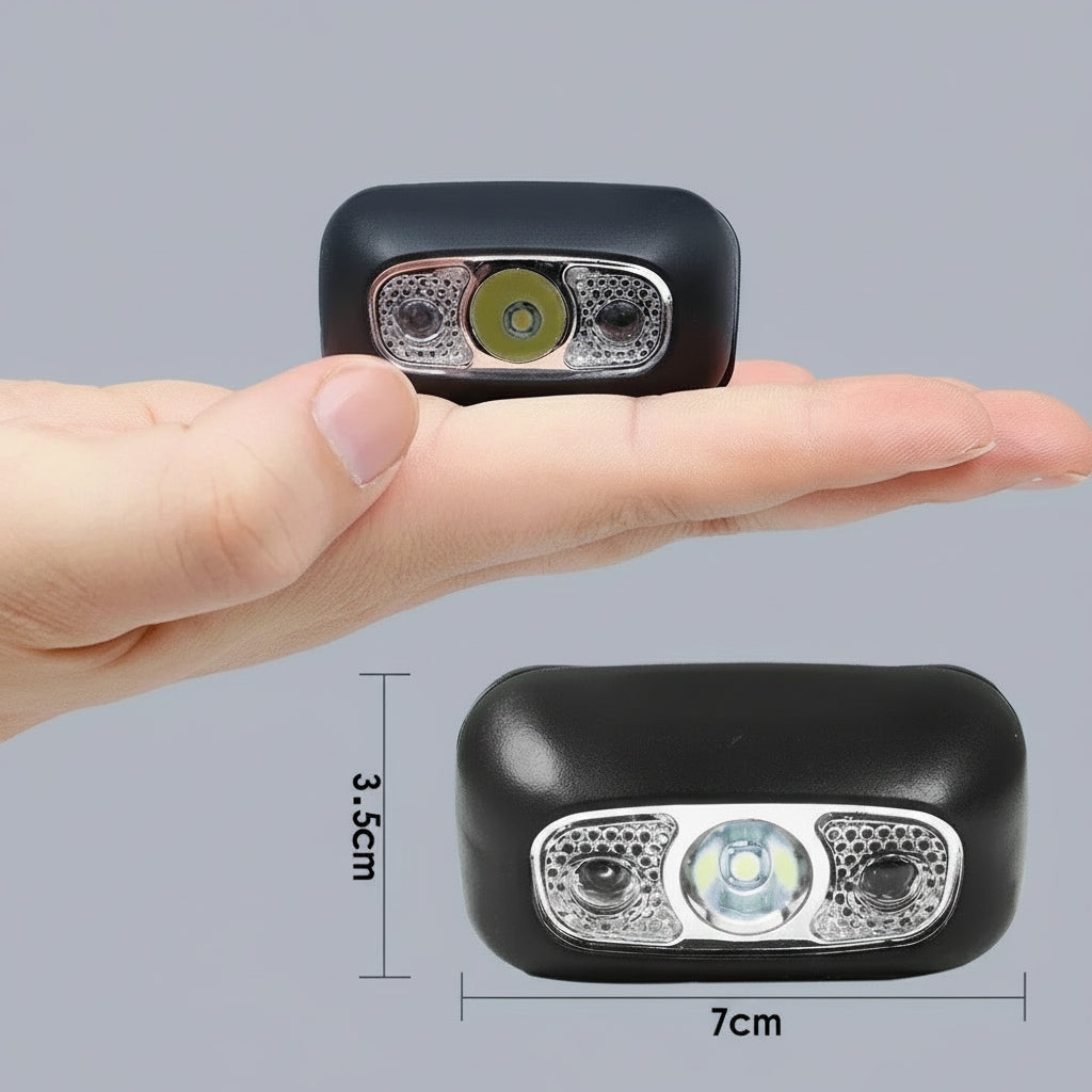 Mini latarka czołowa z akumulatorem USB i czujnikiem fal