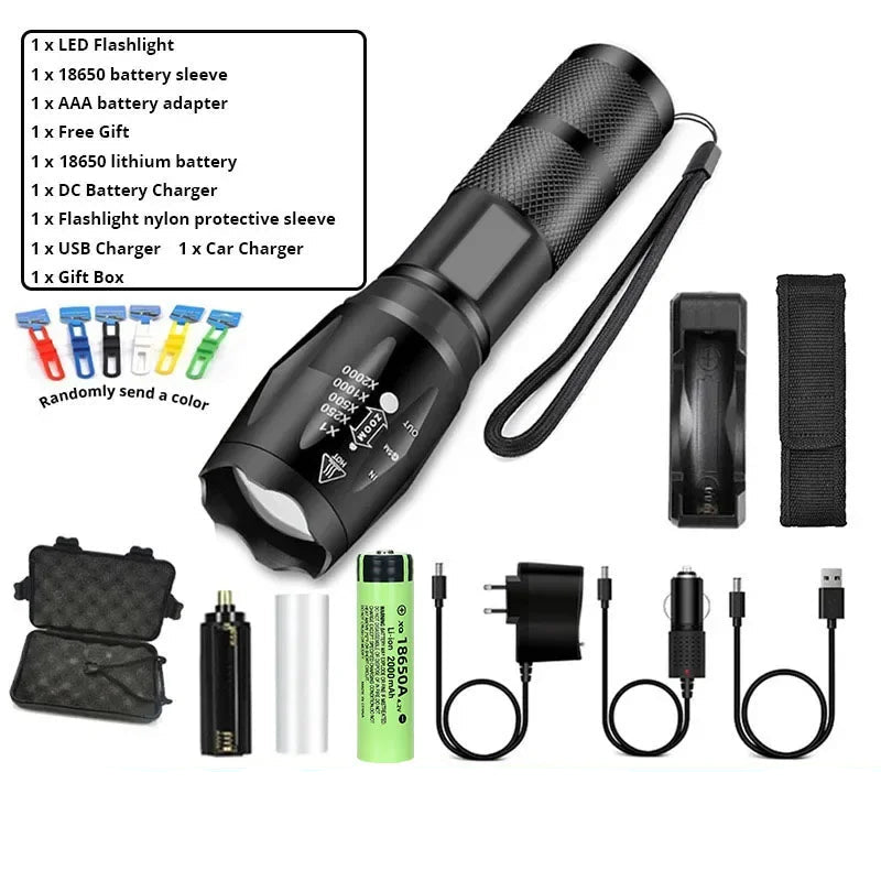 Ultra jasna, wodoodporna latarka kempingowa 1200lm 18650mAh