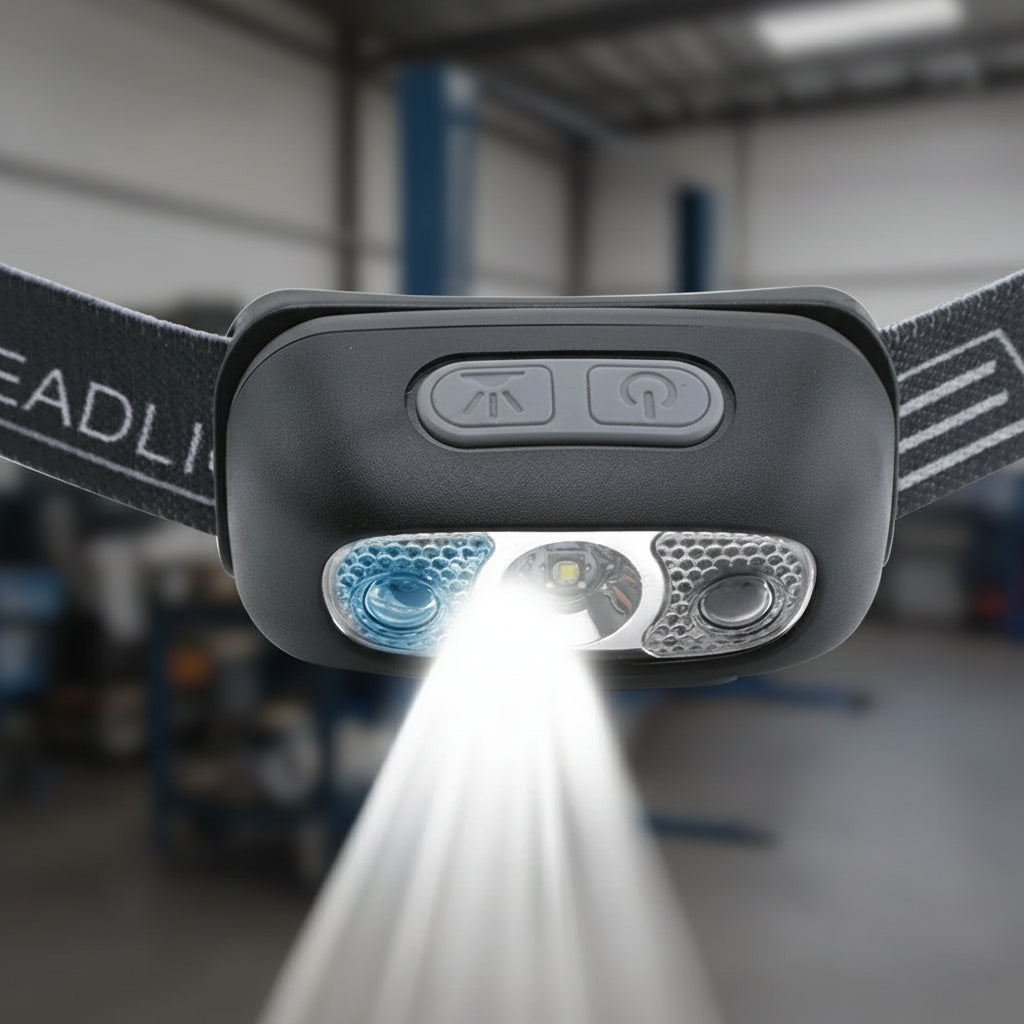 Mini latarka czołowa z akumulatorem USB i czujnikiem fal