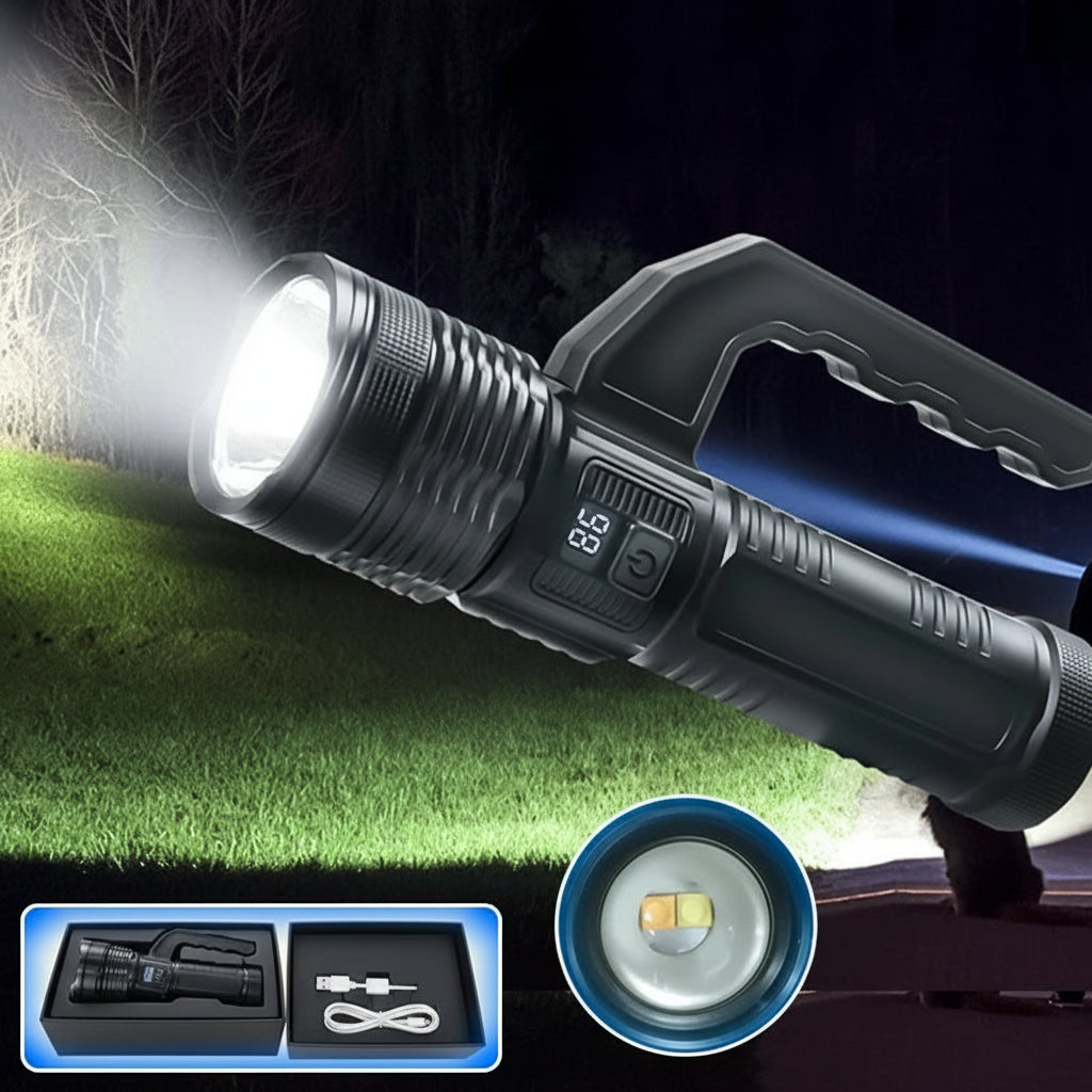 Przenośna latarka kempingowa z zoomem i bocznym światłem COB