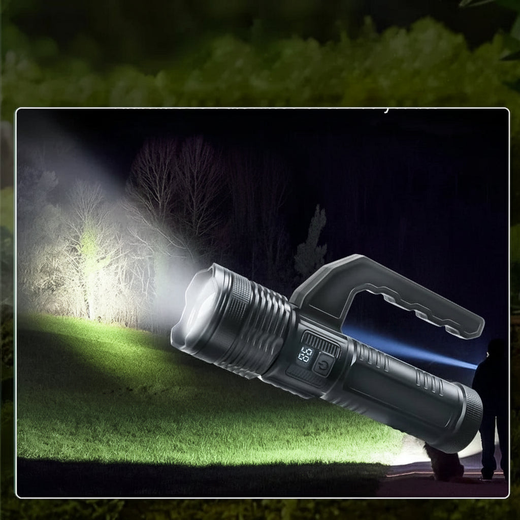 Przenośna latarka kempingowa z zoomem i bocznym światłem COB