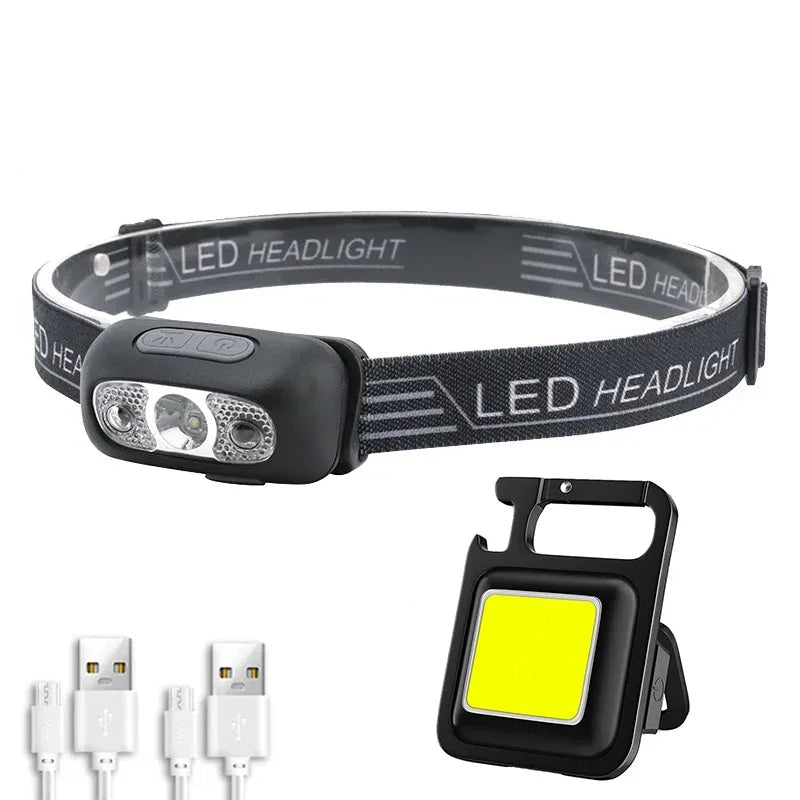 Mini latarka czołowa z akumulatorem USB i czujnikiem fal