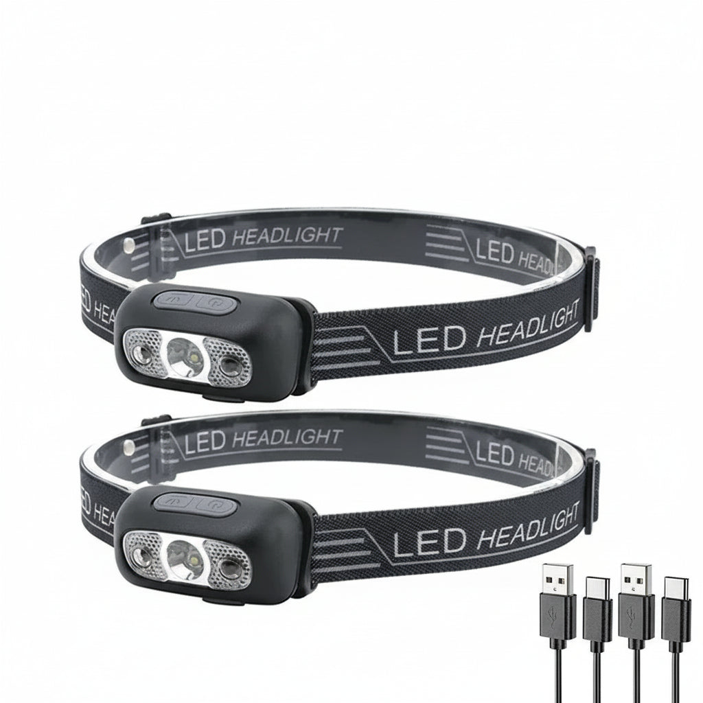 Mini latarka czołowa z akumulatorem USB i czujnikiem fal