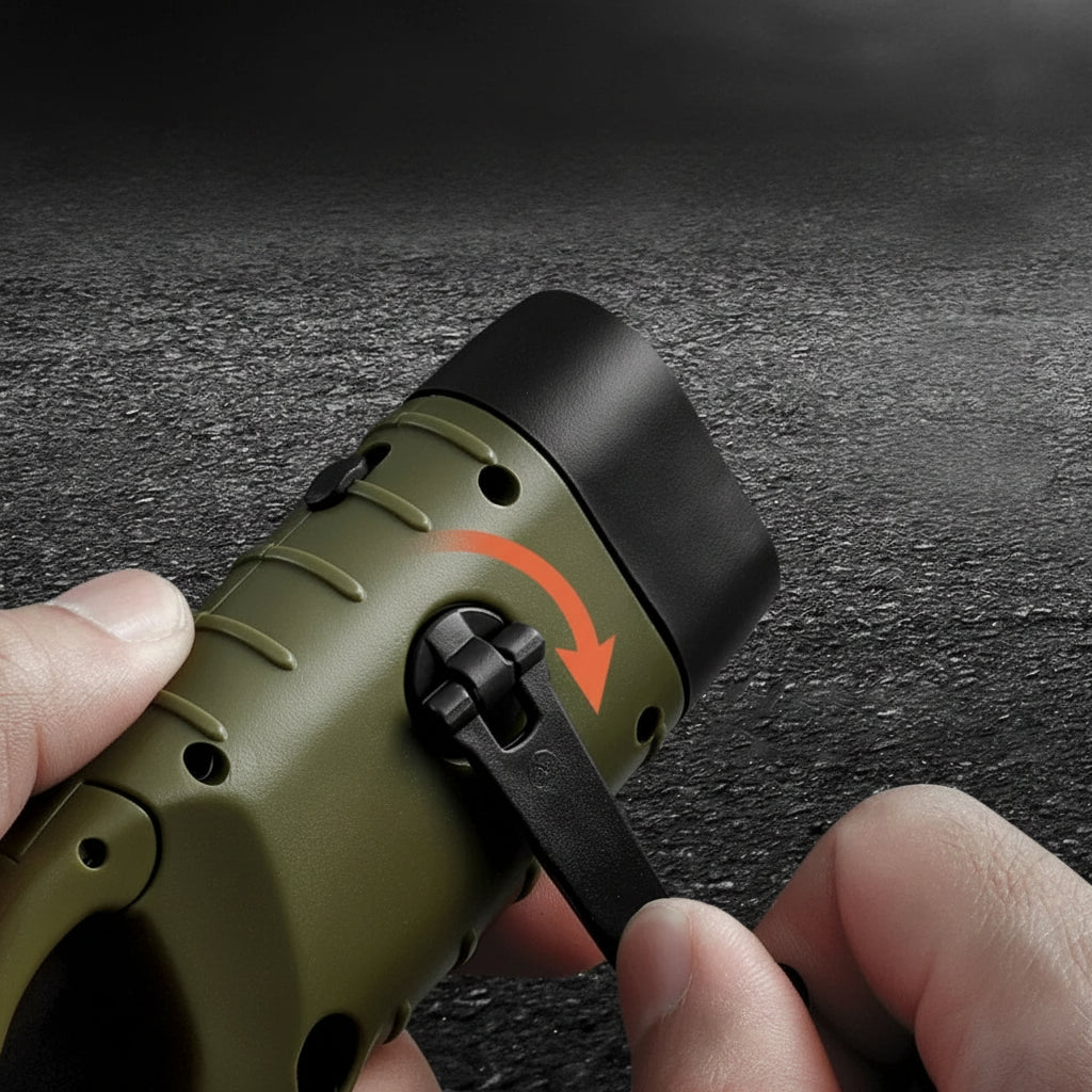 Survivalowa latarka LED z korbką ręczną zasilana energią słoneczną