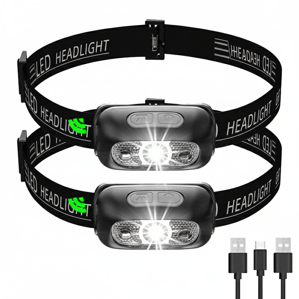 Mini latarka czołowa z akumulatorem USB i czujnikiem fal