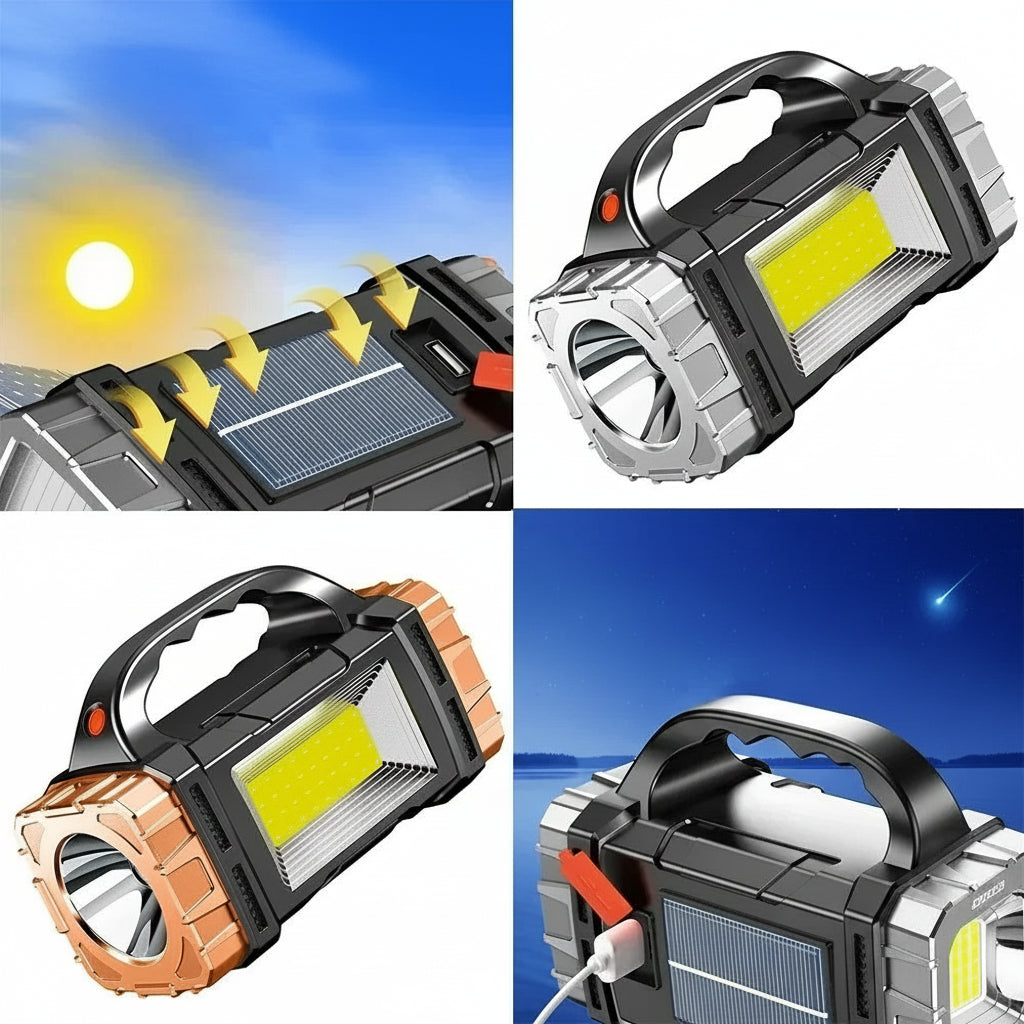Wodoodporna ładowarka-powerbank LED dużej mocy, ładowana słonecznie