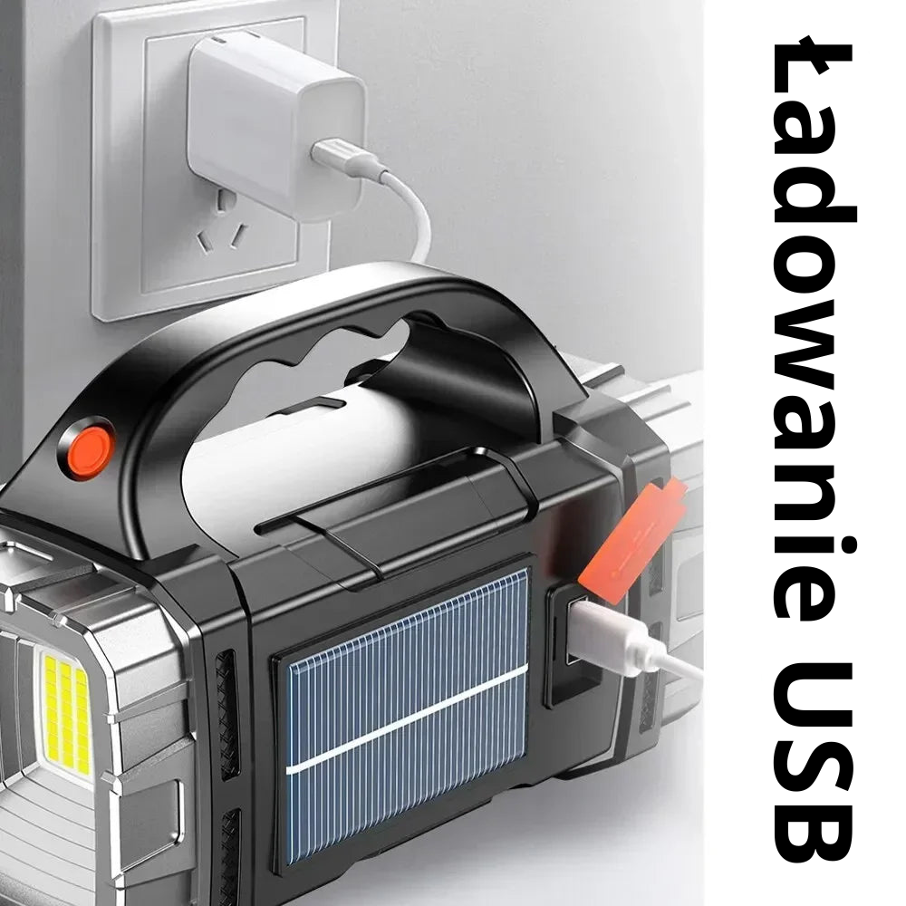 Wodoodporna ładowarka-powerbank LED dużej mocy, ładowana słonecznie