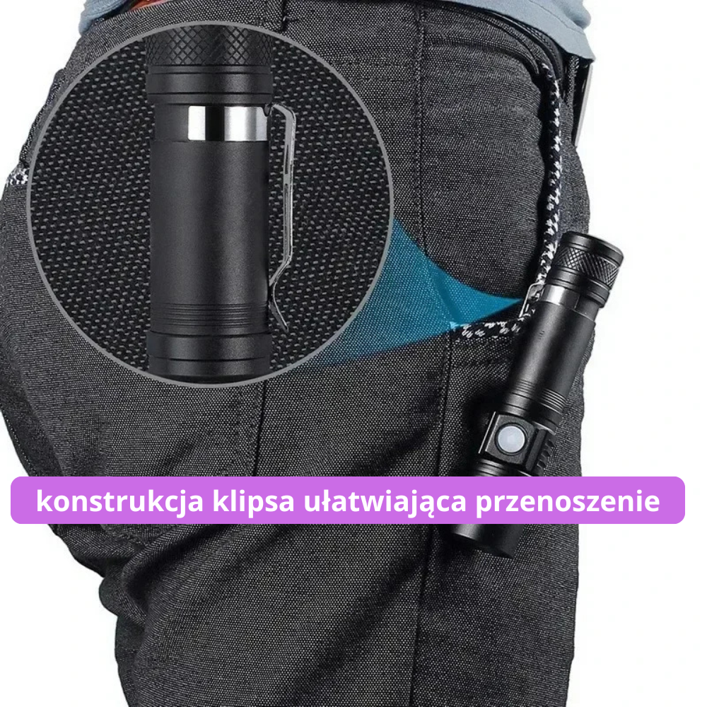 Latarka kempingowa LED o dużej mocy, z funkcją zoomu i 4 trybami świecenia